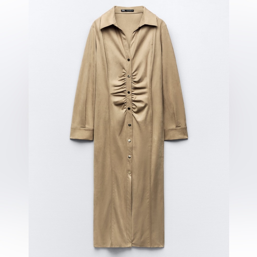 Zara NWT Ruched Faux Suede Midi Dress